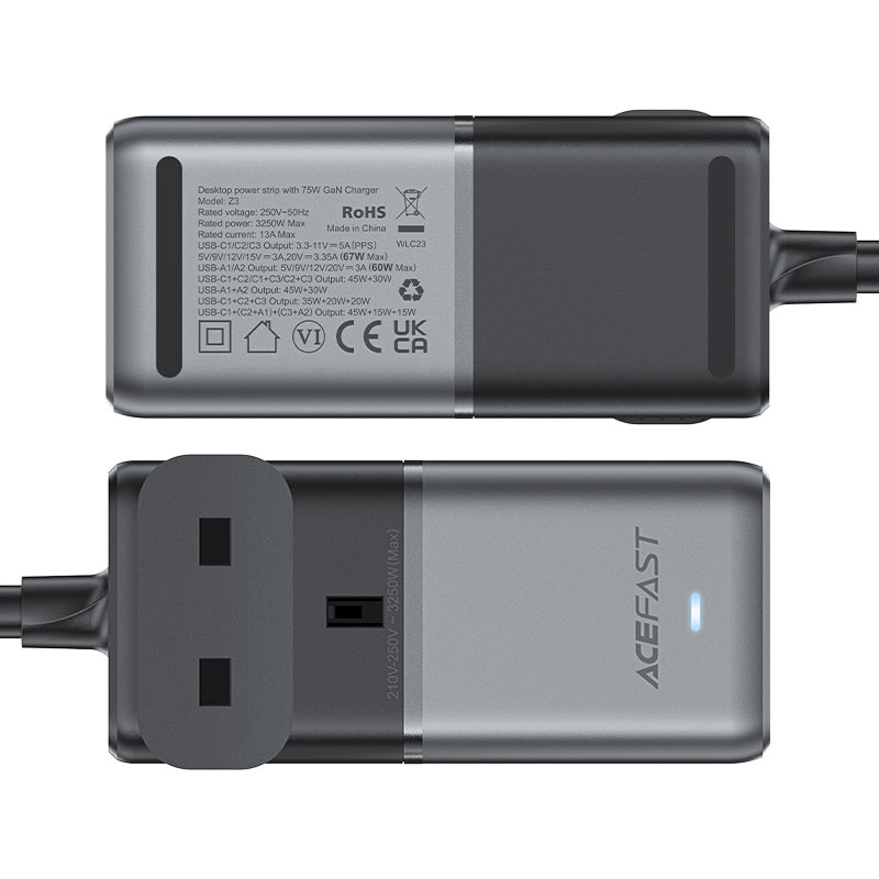 Acefast  Fast Charge Power Strip Z3 PD75W GaN (3xUSB-C+2xUSB-A) UK