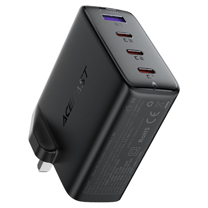 AceFast | 17300 | A97 | PD100W Gan (3*Usb C+Usb A) Charger | UK | Black