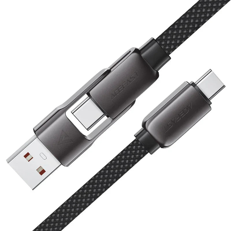 AceFast | 17965 | C13-05 | Usb A/Usb C To Usb C Short Zinc Alloy Connectors Charging Data Cable | Black