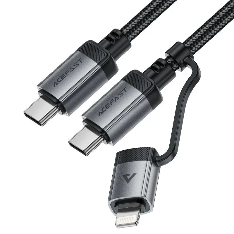 AceFast | 17956 | C20-01 | كابل شحن وبيانات USB C إلى USB C / Lightning بموصلات من سبائك الألومنيوم | أسود