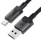 AceFast | 18477 | C12-04 | كابل شحن وبيانات من USB A إلى USB C شفاف من الفولاذ المقاوم للصدأ | أسود