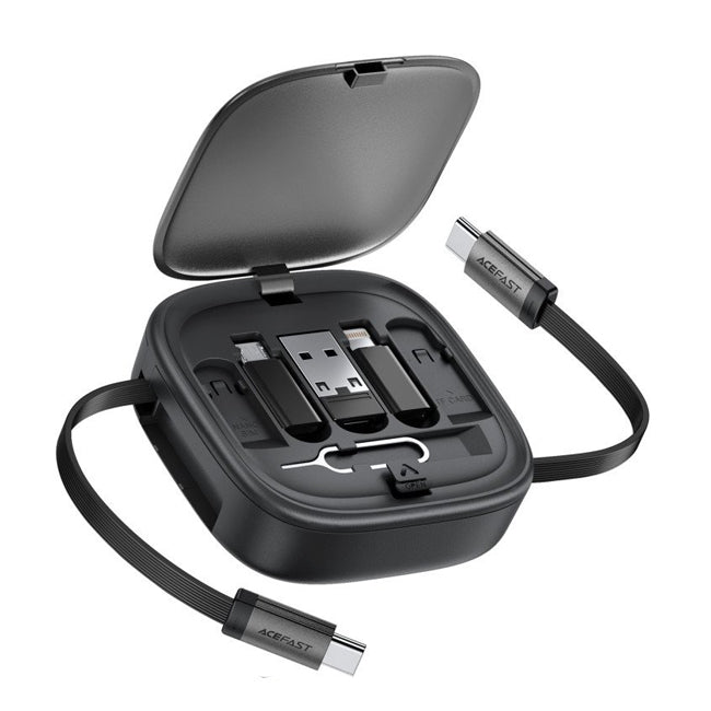 AceFast | 18491 | J3 | Multifunctional Travel Set With Retractable Charging Data Cable | Black