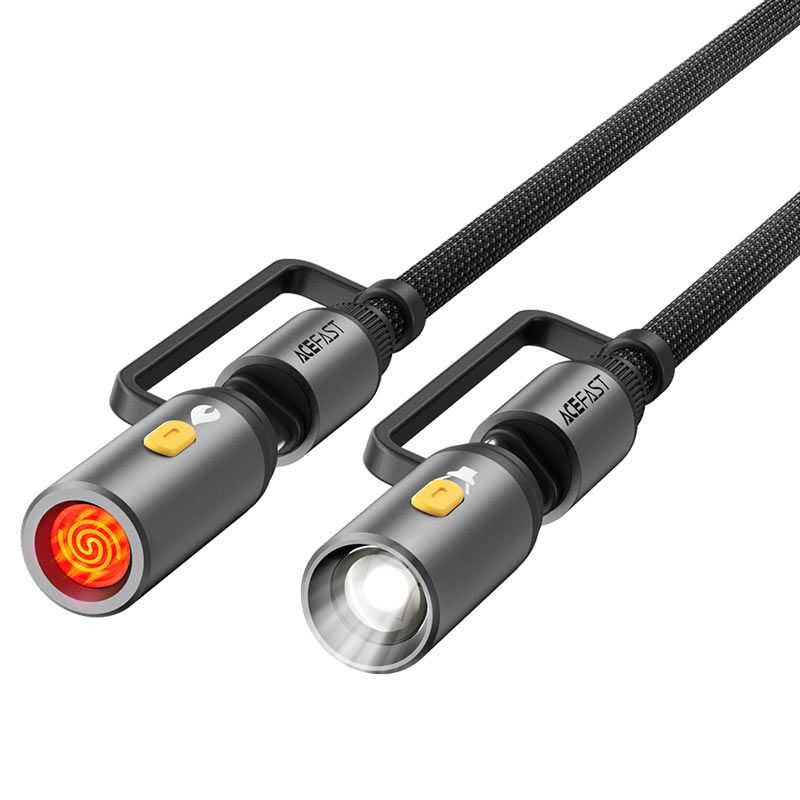 AceFast | 18490 | J4 | كابل شحن وبيانات متعدد الوظائف بمنفذ USB C+ وإضاءة LED وولاعة سجائر | أسود