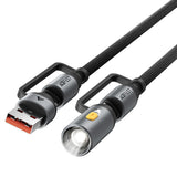 AceFast | 18489 | J5 | Multi-Function Charging Data Cable Usb-A+ Usb-C+ Led Light | Black