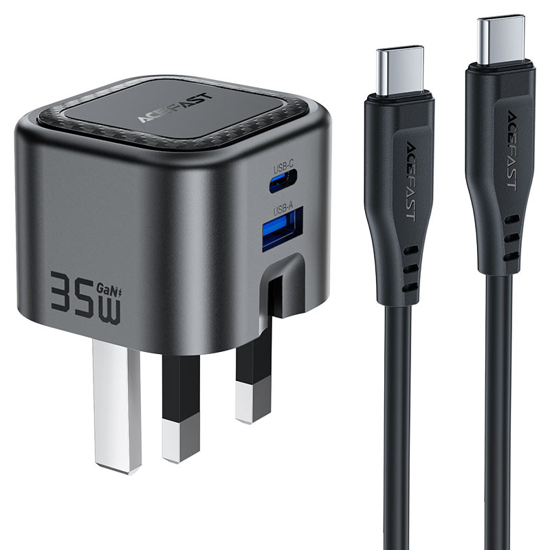 AceFast | 18499 | A120 | PD35W Folding Gan (A+C) Charger Display Set (P5) Metal Gray| UK | Black