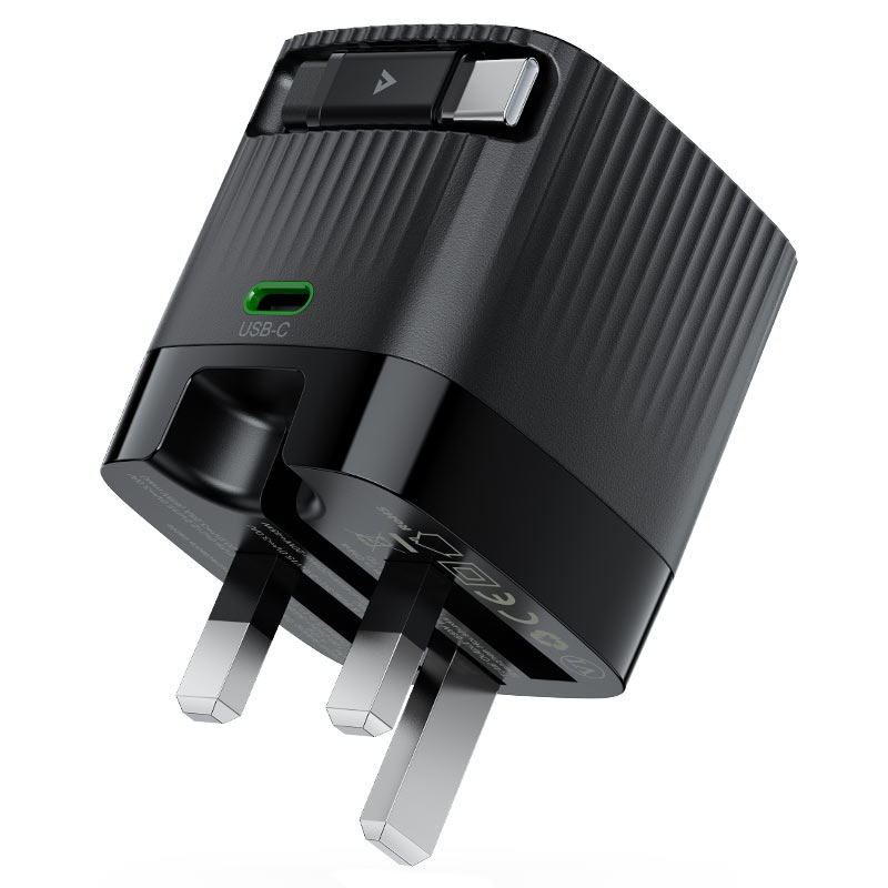 AceFast | 18502 | A129 | PD65W Folding Gan Charger (Usb C+Usb C) With Retractable Cable | UK | Black