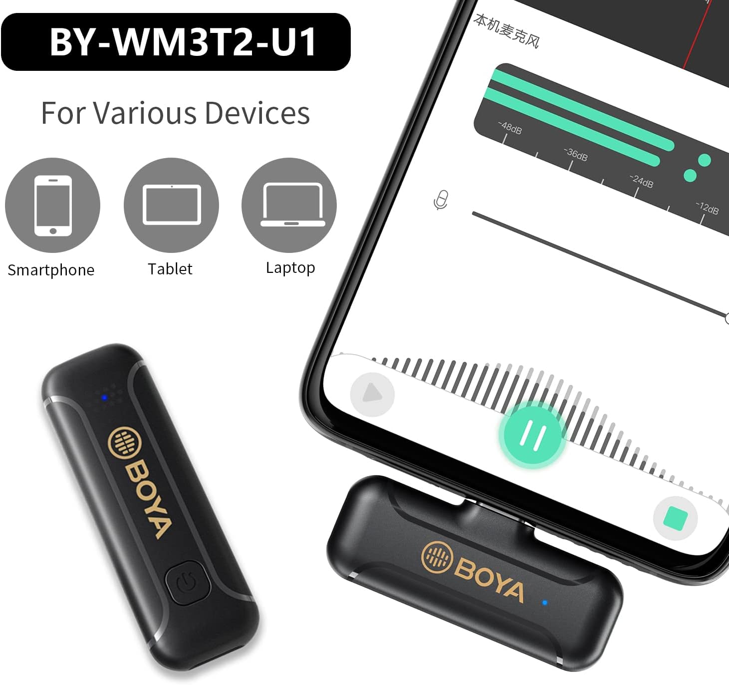 Boya BY-WM3T2-U1 , WIRELESS MICROPHONE SYSTEM COMPATIBLE ANDROID DEVICES