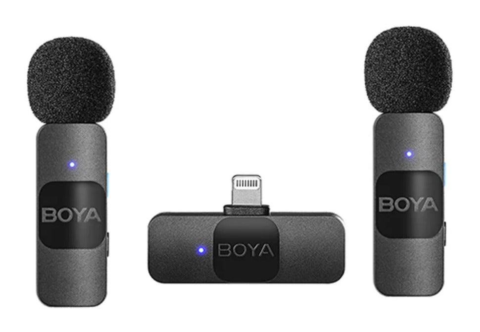 BOYA Smallest 2.4Ghz Wireless Microphone with Lightning connector for iOS device (2TX+1RX) - Black