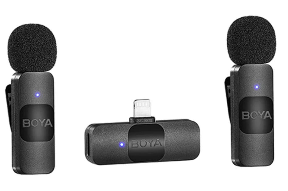 BOYA Smallest 2.4Ghz Wireless Microphone with Lightning connector for iOS device (2TX+1RX) - Black