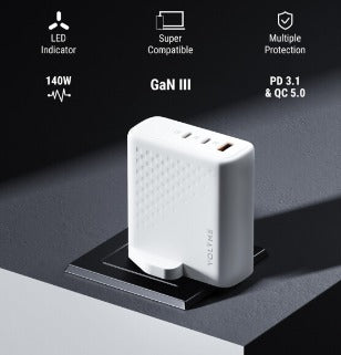 Voltme Revo 140 Triple-Port Wall Charger With GAN Tech 140W – White