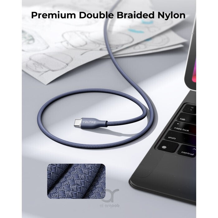 Voltme Powerlink Rugg Double Nylon Cable Type C to Type C 3A – 1.8M (60W) Blue