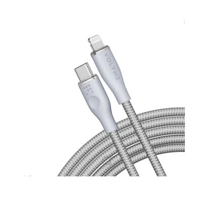 كابل Voltme Powerlink Rugg Double Nylon Type-C to Lightning 3A / 1.2M موصل من سبائك الزنك باللون الرمادي