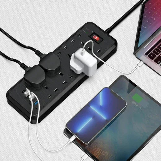 شريط الطاقة Choetech مزود بـ 8 منافذ في المملكة المتحدة و3 منافذ USB + منفذ USB C بقوة 30 وات TP-FL4U8K-C