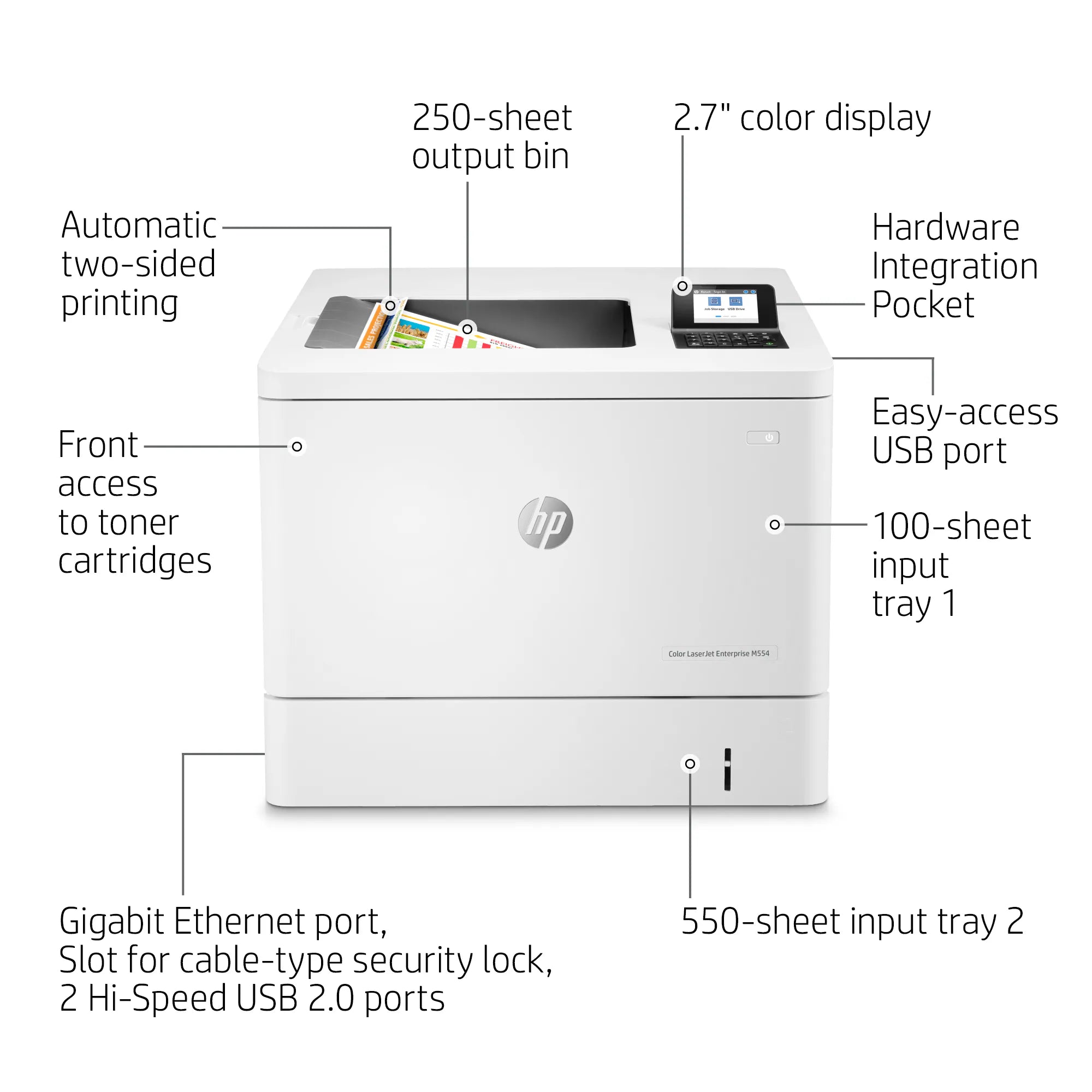 طابعة HP Color LaserJet Enterprise M554dn، 7ZU81A - بيضاء 