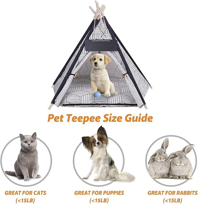 Funcall Pet Teepee Dog& Cat Bed, Portable Pet Tents for Small Dogs or Cats, Puppy Sweet Bed Washable Dog or Cat Houses