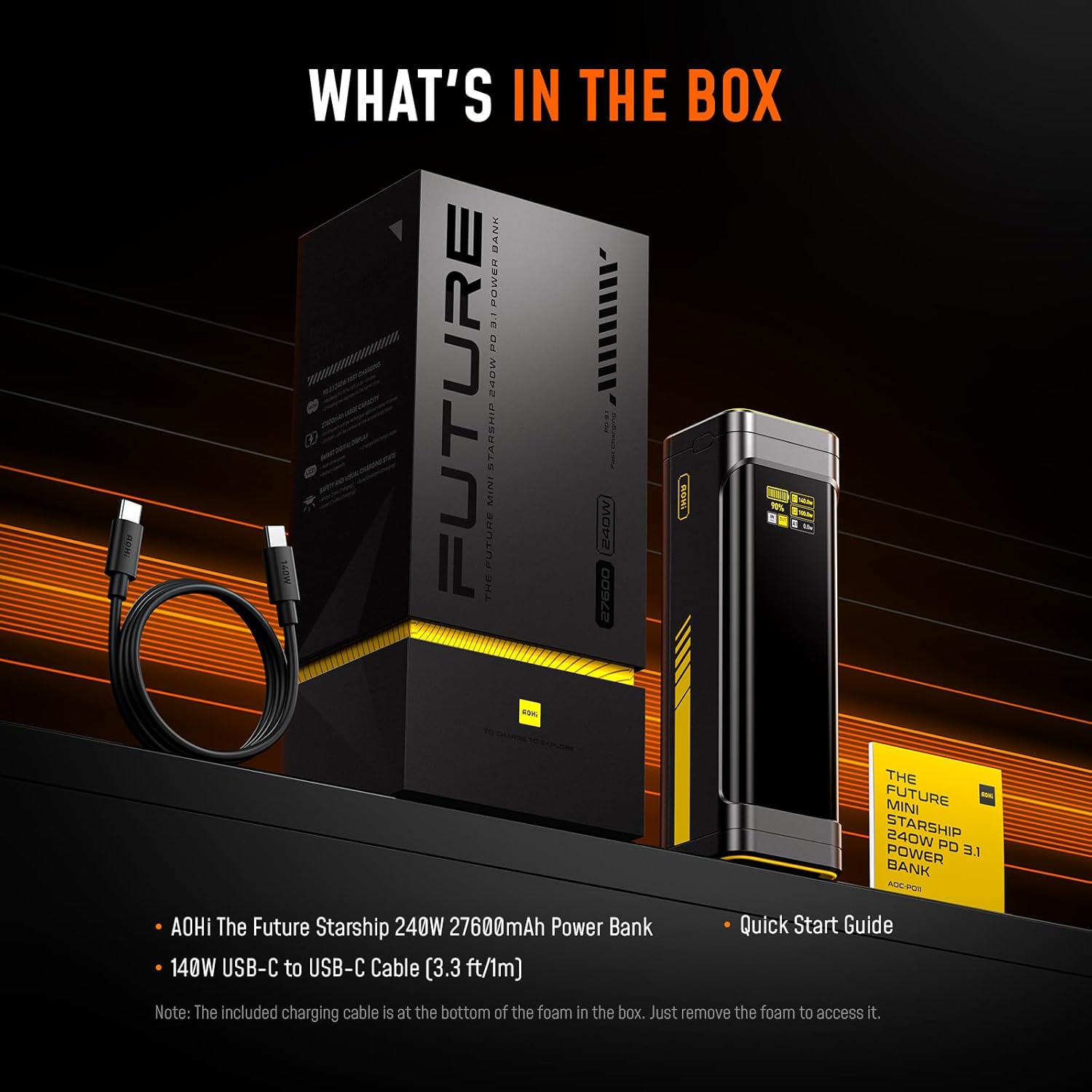 AOHI The Future Starship 240W 27,600mAh LED Display Power Bank with 3FT C-C Cable