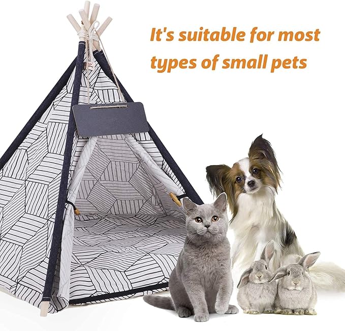 Funcall Pet Teepee Dog& Cat Bed, Portable Pet Tents for Small Dogs or Cats, Puppy Sweet Bed Washable Dog or Cat Houses