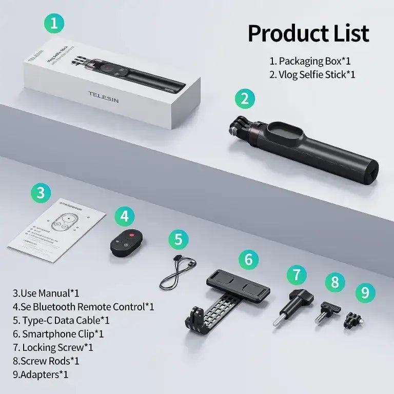 TELESIN Selfie Stick Tripod with Bluetooth Remote and Wrist strap - GulfStore.com