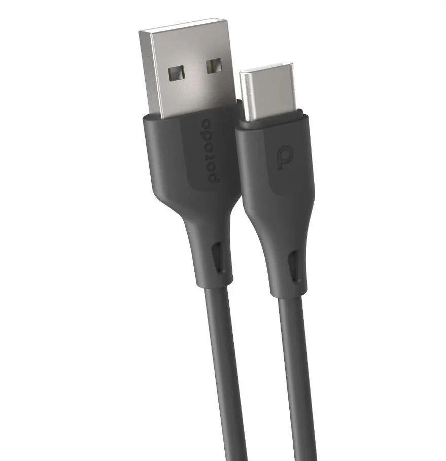 كابل USB من Porodo PD-U12CC-BK بموصل Type-C 3A وكابل شحن ونقل بيانات سريع ومتين من Porodo (1.2 متر/4 قدم) أسود