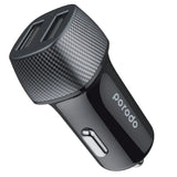 Porodo Dual Port Car Charger 3.4A with Type-C Cable 0.9M (PD-34CCV2C-BK) - Black