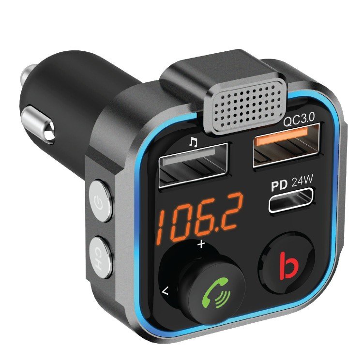 Porodo Smart Car Charger FM Transmitter with 24W PD Port & QC 3.0 - Black PD-FM42WBB-BK  -