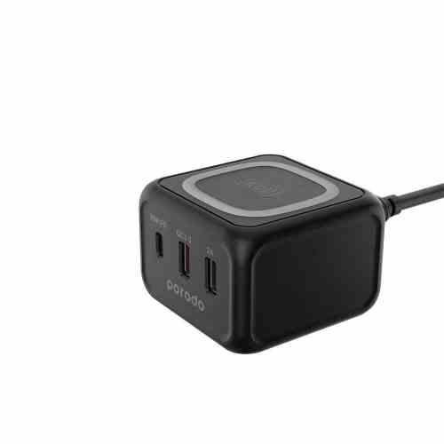 Porodo Desktop Charger with 3-Ports Fast Wireless Charger PD-FWCH005-BK - Black
