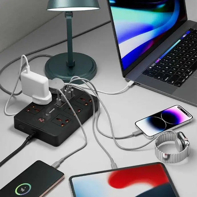 Porodo 6 AC 2 USB-A 24W & 4 USB-C PD 36W Multi-Port Super Hub 2M 3000W UK - Black - GulfStore.com
