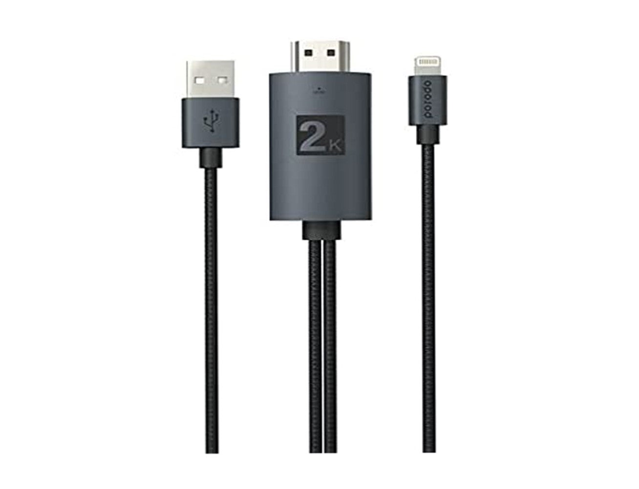 Porodo Braided HDMI Lightning Cable (2m/6.6ft) USB Connection (PD-TRPBTKB-BK) - Transparent/Black