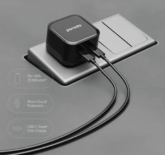 Porodo "PD-FWCH012-C-BKPorodo Super-Fast Dual USB-C Wall Charger With 1.2m Type-C To Type-C Cable " - GulfStore.com