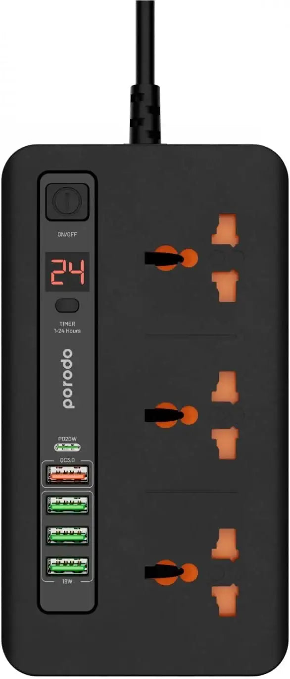 Porodo Multi-Port Power HUB 4 USB-A/USB-C Ultimate Home & Office Kit PD-FWCH013-BK - 2m - Black - GulfStore.com