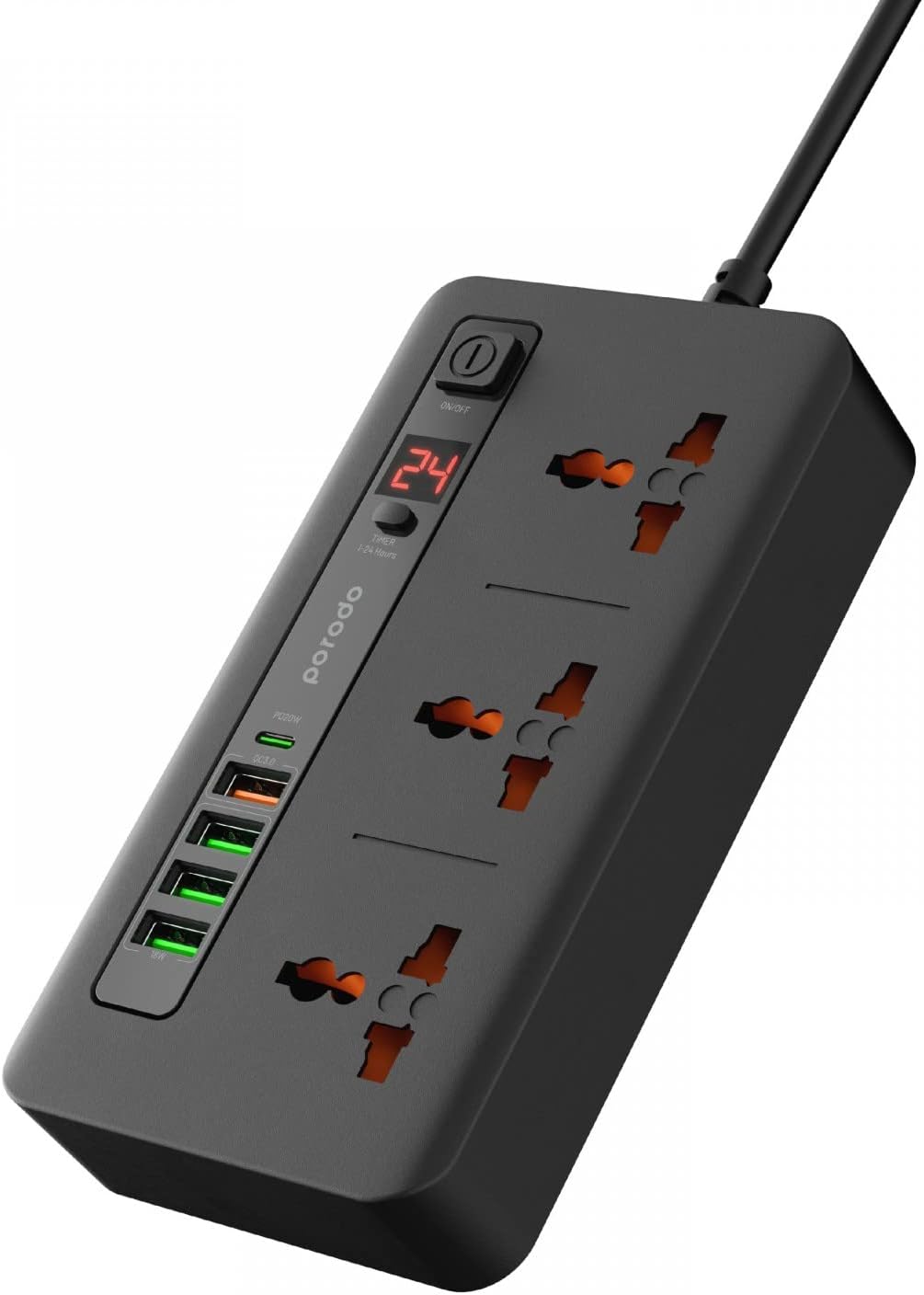 Porodo Multi-Port Power HUB 4 USB-A/USB-C Ultimate Home & Office Kit PD-FWCH013-BK - 2m - Black