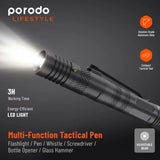 Porodo-"PD-LS91PNFLPorodo LifeStyle Outdoor 9in1 Flashlight with Holder Pen Whistle Bottle Opener and Safety Hammer Black/Grey " - GulfStore.com