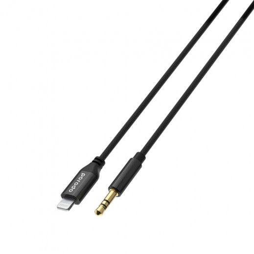 Porodo Braided Aluminum Lightning to 3.5mm AUX Cable 1.2M - Black