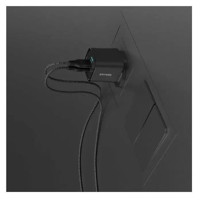 Porodo Dual Port PD + USB-A (35W+18W) Charger with Type-C To Lightning - Black - GulfStore.com