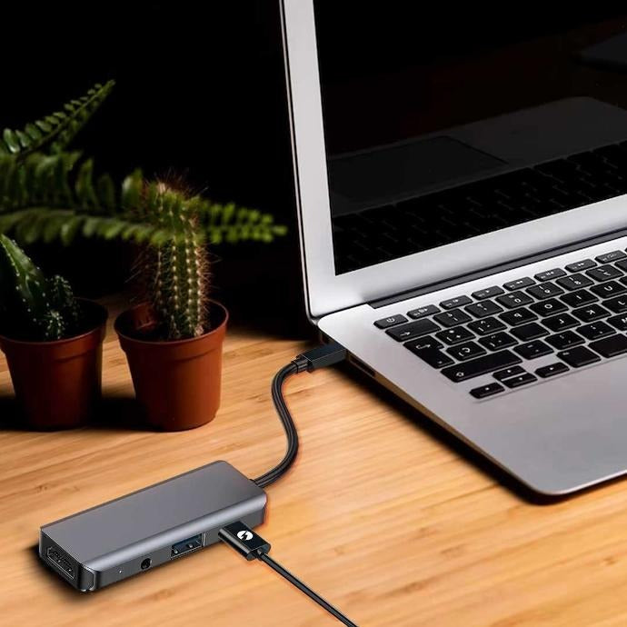 Porodo 4 in 1 USB-C Hub Type-C PD 100W HDMI USB 3.5mm Aux - Grey