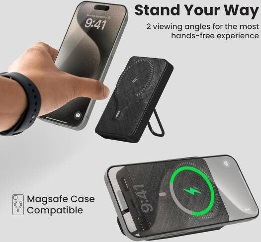 BRAVE 20W 10000mAh Magnetic Mini Pocket Portable Wireless Power Bank with Kickstand and Grip