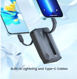 BRAVE 10000mAh Power Bank Support PD 20W and USB A 22.5W Fast Charging with Built-in 2 Output Cable