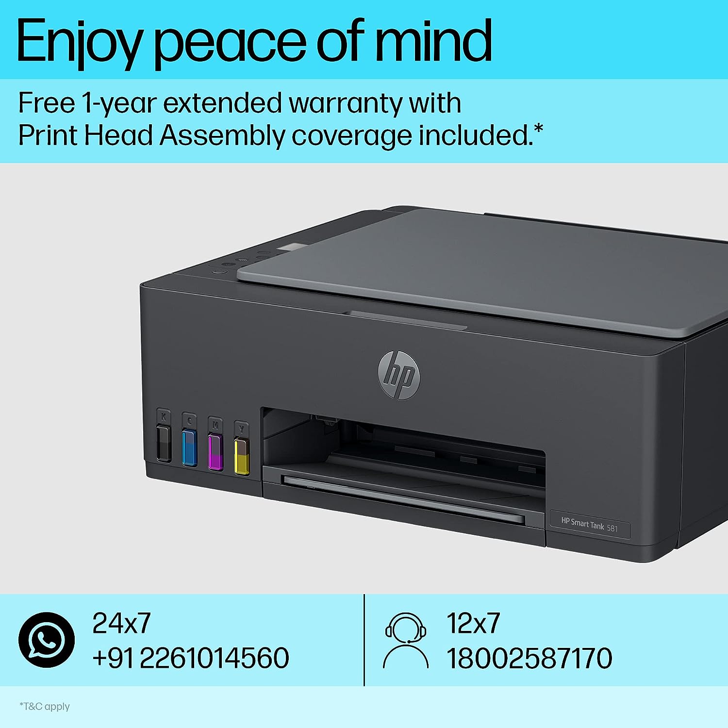 HP Smart Tank 581 AIO - 12ppm / 4800dpi / A4 / USB / Wi-Fi / Bluetooth / Color Inkjet - Printer