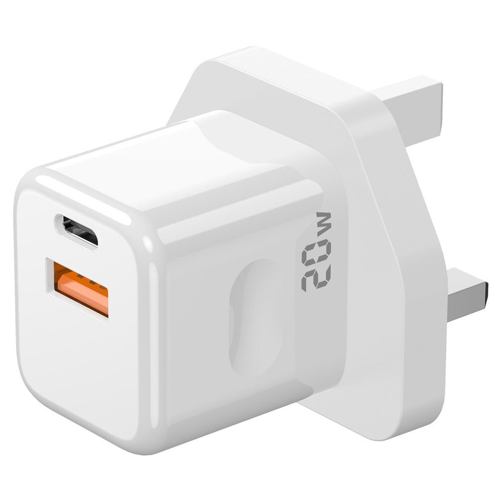 Porodo Blue Wall Charger 1*PD Type-C and 1* QC USB-A UK PD 20W - White