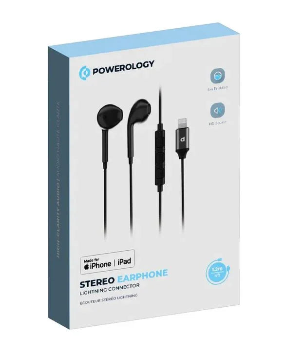 Powerology-PDLEPBK Powerology Stereo Earphone Lightning Connector 1.2m/4ft