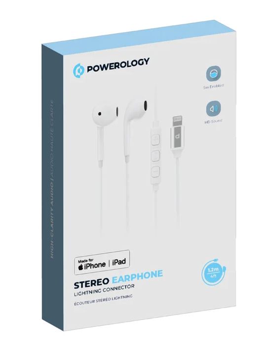 Powerology- PDLEPWH Powerology Stereo Earphone Lightning Connector 1.2m/4ft