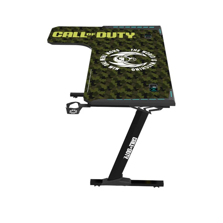 Call Of Duty (COD) x GAMEON Phantom XL-L Series L-Shaped RGB Flowing Light Gaming Desk (Size: 1400-600-720mm) With (800*300*3mm - Mouse pad), Headphone Hook, Cup Holder, Cable Management, Gamepad Holder, Qi Wireless Charger & USB Hub - Black/Green