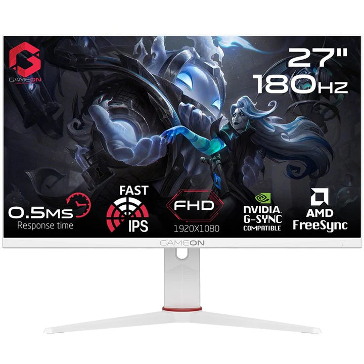 شاشة ألعاب GAMEON GOA24FHD180IPS Artic Pro Series مقاس 27 بوصة، بدقة FHD، ومعدل تحديث 180 هرتز، ووقت استجابة 0.5 مللي ثانية، وتقنية IPS سريعة