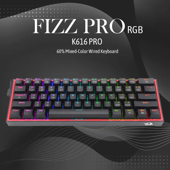 Redragon Fizz Pro K616 60% Wireless RGB Mechanical Gaming Keyboard (Red Switch) - Black