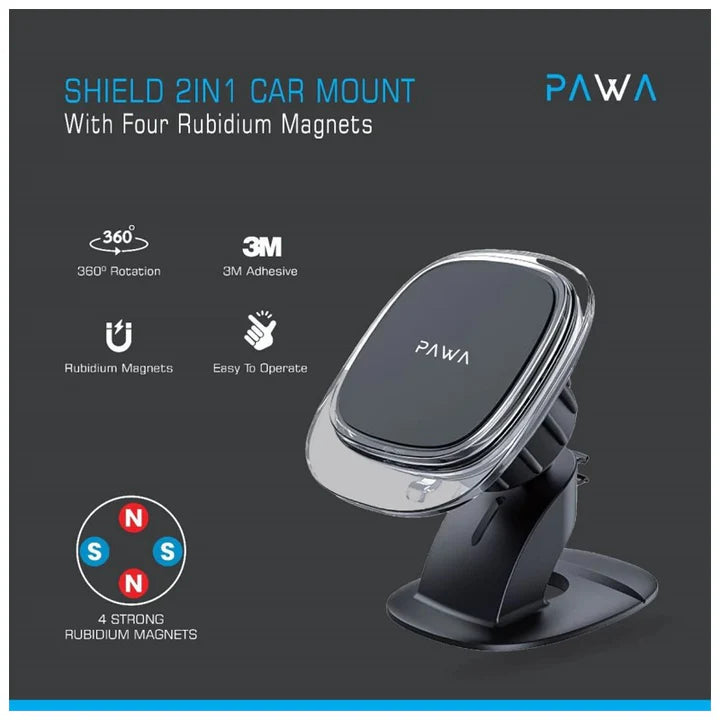 PW-CH214RM-BK | PAWA Magnetic 2IN1 Car Mount with Four Rubidium Magnet | Black