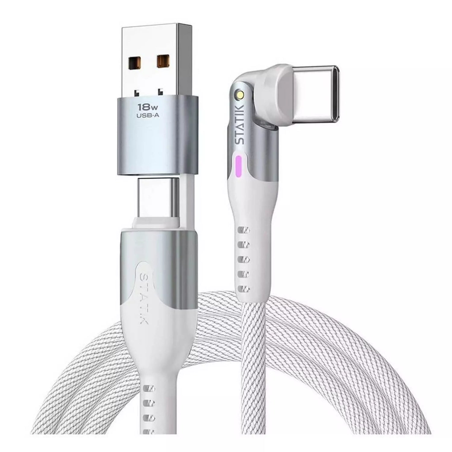 Statik | PUP-0455-3FT-CC-WHT | Statik PowerPivot Pro 100w Nylon Braided C-C Cable 90cm White