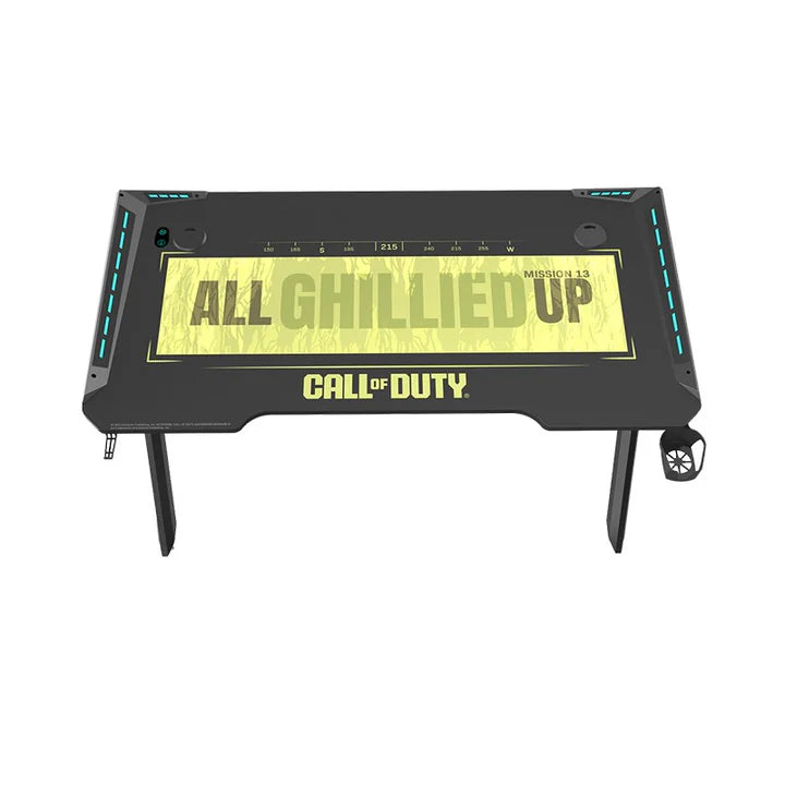 Call Of Duty (COD) x GAMEON Hawksbill Series RGB Flowing Light Gaming Desk (Size: 1200-600-720mm) With (800*300*3mm - Mouse pad), Headphone Hook & Cup Holder - Black/Green