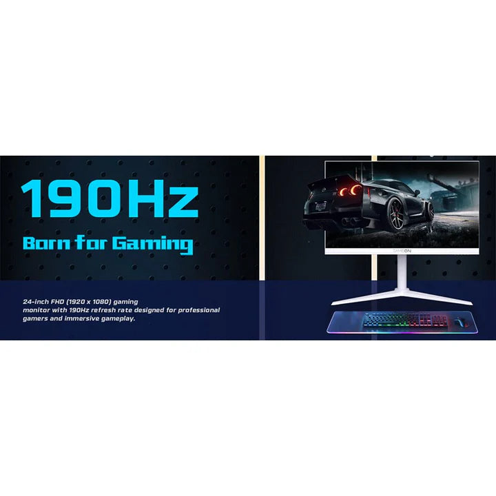 شاشة ألعاب GAMEON GOA24FHD190IPS من سلسلة Artic Pro مقاس 24 بوصة FHD، 190 هرتز، MPRT 0.5 مللي ثانية، IPS سريعة (تدعم PS5) - أبيض