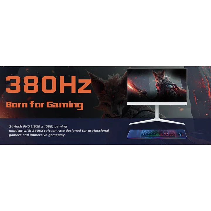 شاشة GAMEON GOAP24FHD380IPS Artic Pro Series مقاس 24 بوصة بدقة FHD، ومعدل تحديث 380 هرتز، ووقت استجابة 0.5 مللي ثانية، ومنفذ HDMI 2.1، وشاشة ألعاب IPS سريعة (تدعم PS5) - أبيض