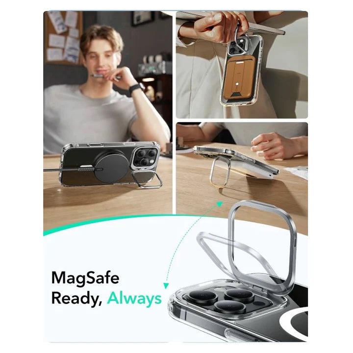 ESR | 1A7500202 | ESR iPhone 16 Pro Max Classic Hybrid (HaloLock) with Stash Stand Case | Clear Black